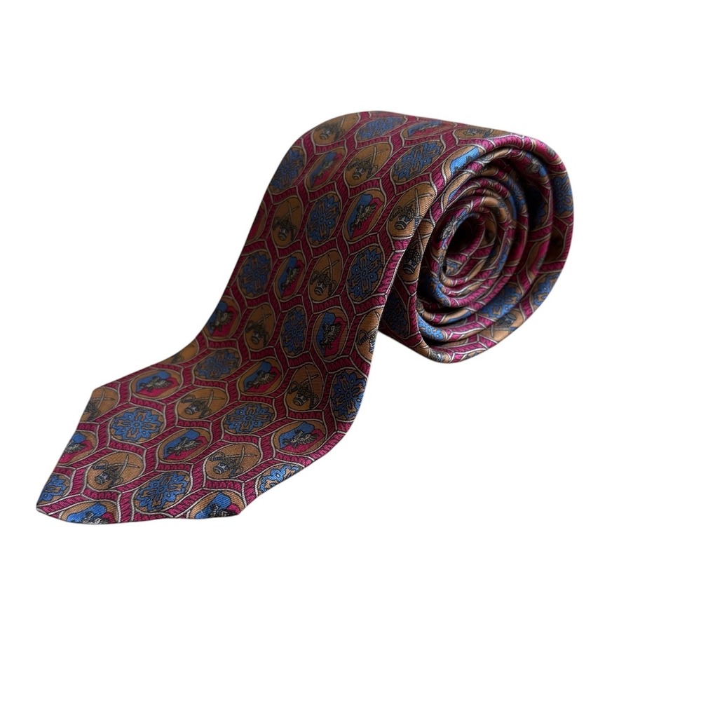 Vintage Brooks Brothers Silk Makers Necktie Mens Burgundy Gold Heraldic Crest US